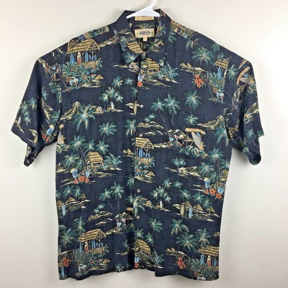 CAMPIA Moda Men's Hawaiian Shirt Size L 100% Rayon